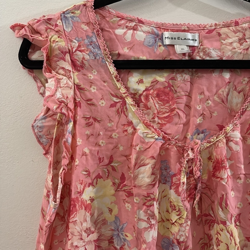 Miss Elaine Pink Floral Nightgown - size XL - 100% rayon - lightweight - Picture 3 of 6